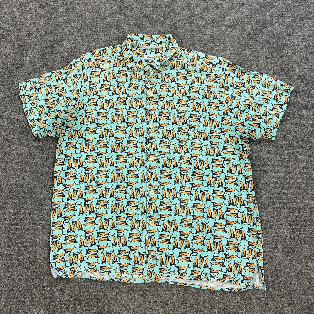 Tommy Bahama Shirt Mens Large Multicolor Fish Print Short Sleeve Button Up Rayon